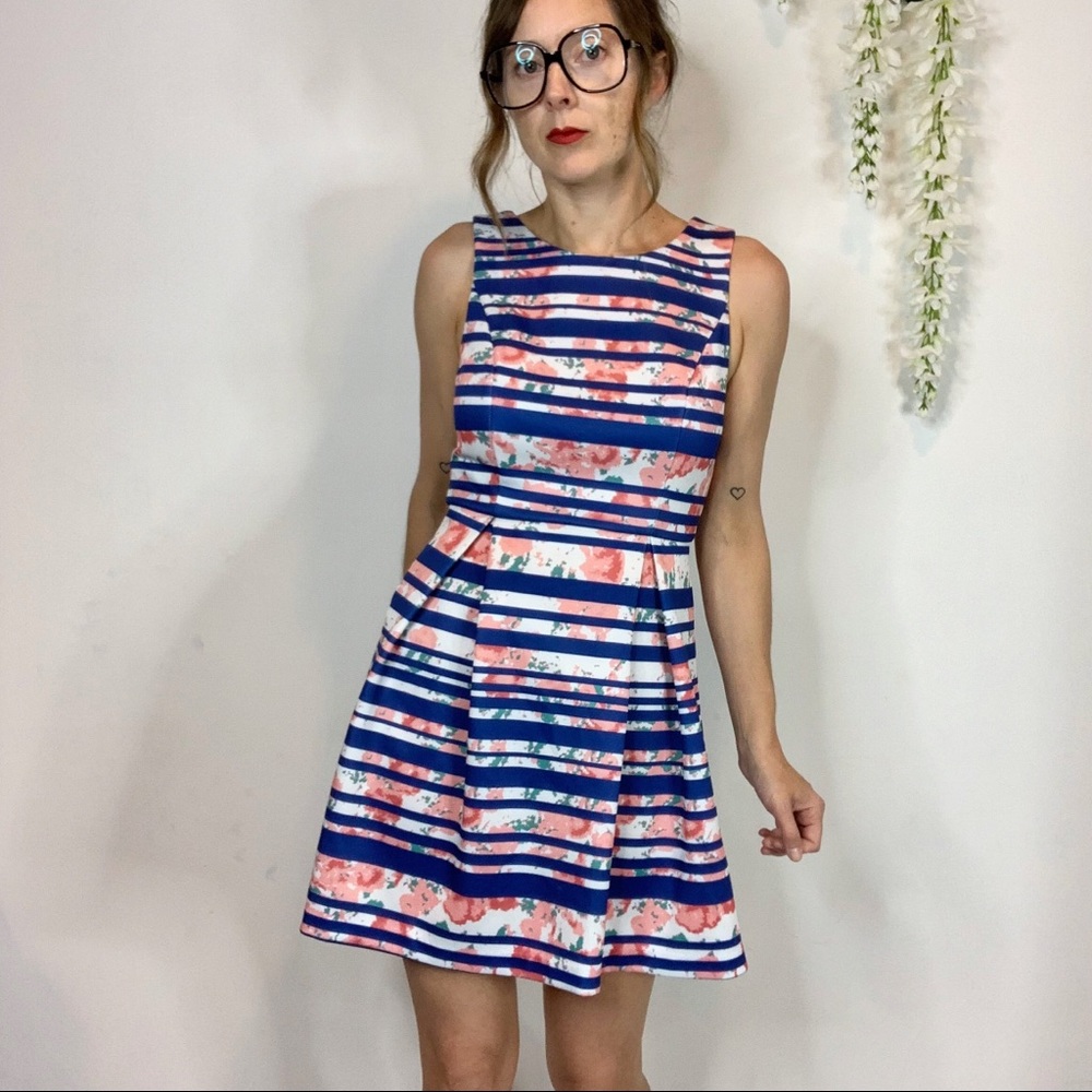 41 HAWTHORN fit & flare dress floral striped 1834 - Picture 1 of 8
